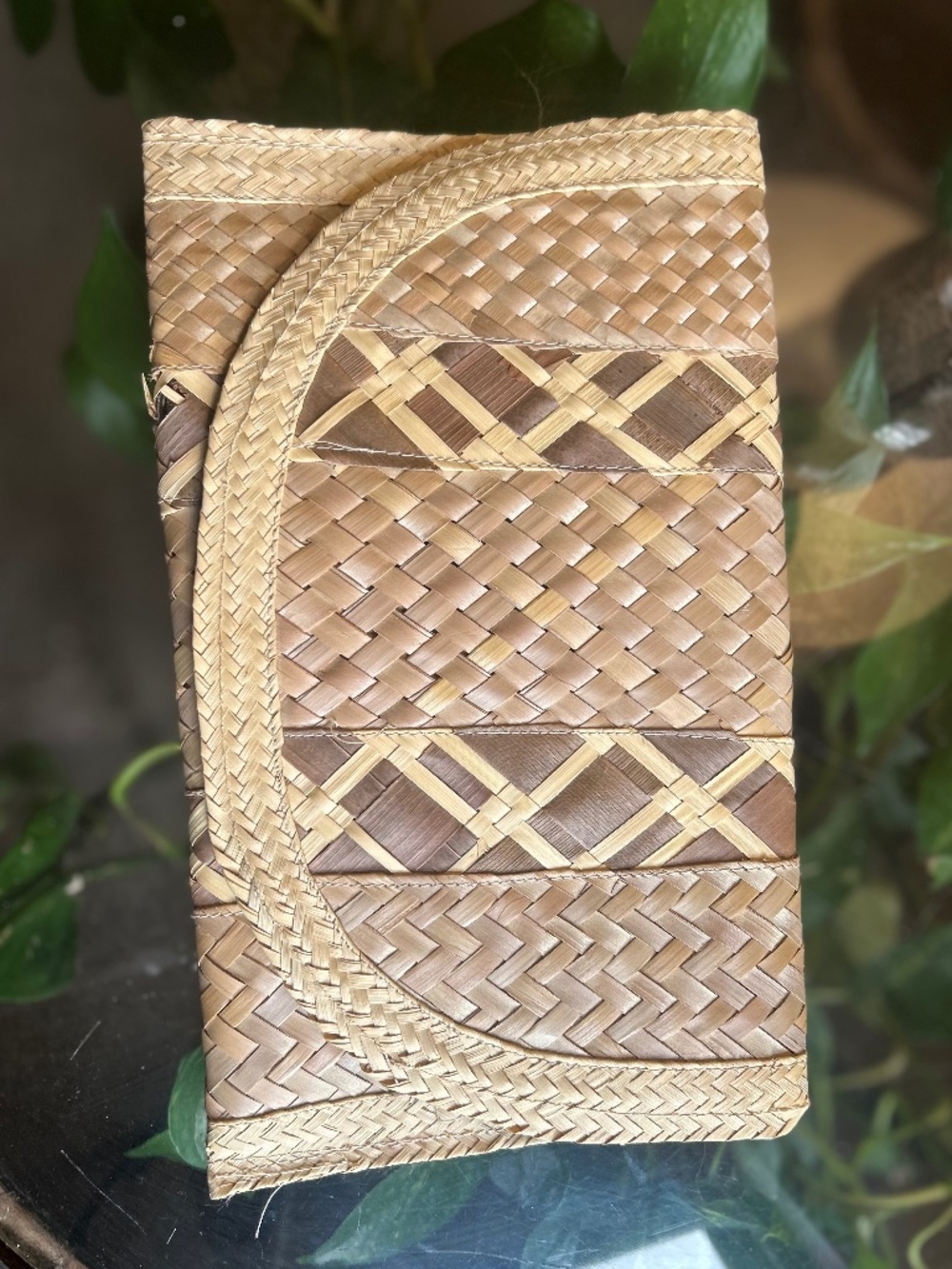 Handmade One of a kind-Large Woven Rectangle Clutch Bag Purple Lined Interior
